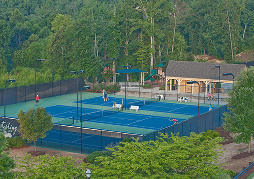 Aerial view of tennis court facilities in Sterling on the Lake.