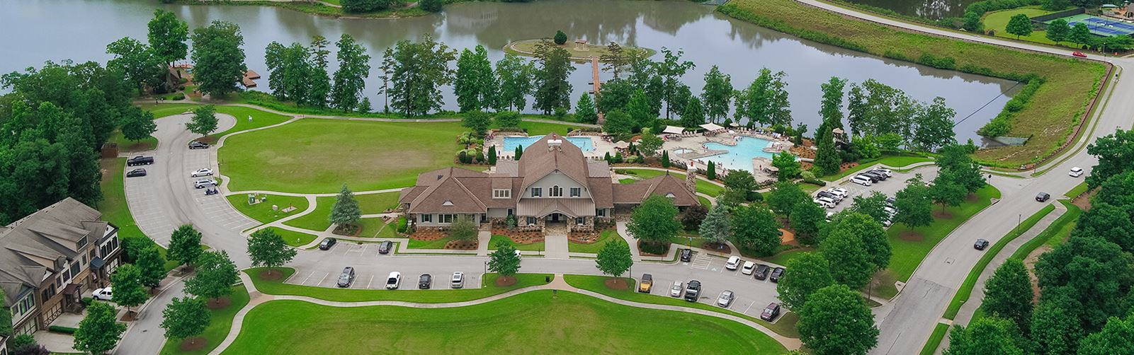 Aerial view of the Clubhouse at Sterling on the Lake.