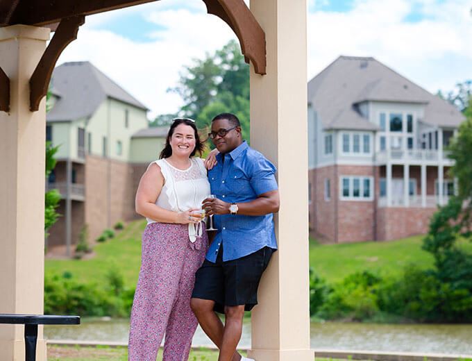 Couple enjoying lake view in Sterling on the Lake.