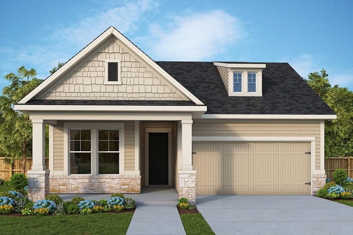 The Rustin, exterior E, from Encore by David Weekley Homes at Sterling on the Lake's 55+ neighborhood, The Retreat