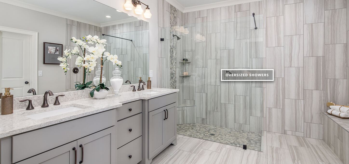 Oversized shower in primary bath of luxury home
