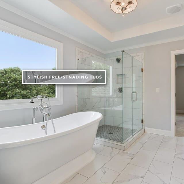 Stylish free-standing tub in primary bath