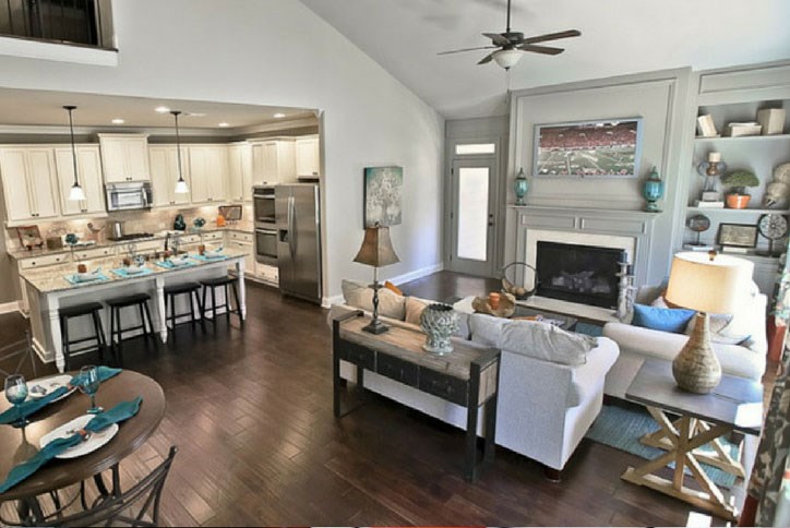 Open living space of model home in Sterling on the Lake.