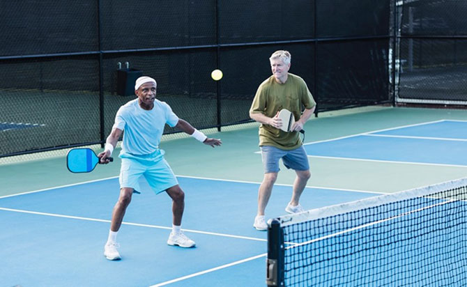 Playing pickleball at Sterling on the Lake